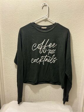 Refined canvas Coffee Till Cocktails Black Graphic Long Sleeve Tee size S